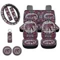 FKELYI Boho Mandala Elephant Car Seat Covers 4pcs Bucket Seat Cover+2pcs Seatbelt Covers+2pcs Car Cup Holder+1pcs Chapstick Holder+1pcs Steering Wheel Covers Universal Auto Cars SUVs Accessories