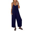 knqrhpse Jumpsuits For Women Wide Leg Pants For Women Loose Sleeveless Jumpsuits Strap Stretchy Long Pant Romper Jumpsuit With Pockets Pants For Women Blue M