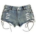 iOPQO Shorts For Women Jean Shorts Customer Women High Waist Ripped Hem Girls Sexy Black Jean Shorts Womens Jeans Blue L