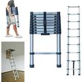 Telescoping Ladder Telescopic Extension Ladders 8.5 FT Stainless Steel Extendable Ladder Collapsible Ladder for Household Rv Ladder Roof Ladder Folding Ladder Loft Ladder 150 kg/330 lbs Capacity