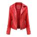 Dezsed Women s Faux Leather Moto Biker Short Coat Jacket Clearance Women s Slim Leather Stand Collar Zip Motorcycle Suit Belt Coat Jacket Tops Red L