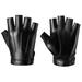 Half Finger Gloves Fingerless Non Slip Palm Winter Mittens Lightweight Protection PU Leather Gloves for Men Motorcycle Riding