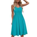 knqrhpse Sundresses for Women Summer Dresses for Women For Women Midi Dresses for Women Spring Summer Women s Dress Solid Color Slim Slim Leisure Dress Holiday Tour Womens Dresses Sky Blue Dress S