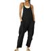 knqrhpse Jumpsuits For Women Womens Pants Loose Sleeveless Spaghetti Strap Jumpsuits Stretchy Wide Leg Rompers With Two Pockets Cargo Pants Women Black XXL