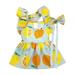 Lemon Print Pet Dress - Square Neck Ruffle Sleeve and Bowknot Collar - Ideal for Summer