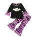 Rovga Girls Outfit Set Clothes Kids Outfit Pumpkin Prints Long Sleeves Tops Bell Bottom Pants 2Pcs Set Outfits For 12-18 Months