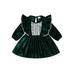 Mubineo Baby Girl Dress Long Sleeve Crew Neck Patchwork Corduroy Dress A-line Dress for Daily Party