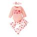 Rovga Girls Outfit Set Valentine S Day Long Sleeve Letter Romper Bodysuits Hearts Printed Bell Bottoms Pants Headbands Kids Outfits For 12-18 Months