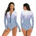 Swimsuit Long Sleeve Printed Zipper Surfing Rash Guard Swimsuit