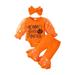 Infant Baby Girl Halloween Clothes Pumpkin Romper with Headband + Bell-Bottoms Pants Outfits Set