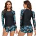 Womens Rash Guard UV UPF 50+ Long Sleeve Surfing Two Piece Swimsuits with Built in Bra -L