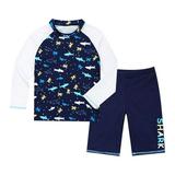 Child Boys Long Sleeve Rash Guard Trunks Two Pieces Fish Swimsuit Cartoon Pattern Suit Swimsuit Hot Spring Swimsuit Long Sleeved Swimsuit Kids Bathing Suits Boys Toddler Swim Boy