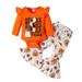 ZRBYWB Toddler Kids Boy Girl Clothes Outfit Pumpkin Letter Print Long Sleeve Romper Pants 2 Piece Set Outfits Kids Outfits
