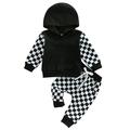 JYYYBF Kids Toddler Baby Boy Clothes Hooded Checkered Sweatshirt Pants Suit Fall Winter Outfit Set 6 12 18 24 Months 2-3 Years