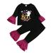 Rovga Girls Outfit Set Clothes Ruffles Long Sleeve Cartoon Prints T Shirt Tops Flare Pants Kids Outfits For 12-18 Months