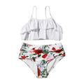 LBECLEY Baby Girls Swimsuits 2Pcs Tankini Surf Cute Summer Beach Rash Guard Swimwear for 7 to 11 Years White Size 130