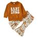 Rovga Girls Outfit Set Clothes Long Sleeve Letter T Shirt Pullover Tops Pumpkin Prints Bell Bottoms Pants Kids Outfits For 6-12 Months