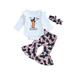 Karuedoo My 1st Halloween Baby Girl Outfits Long Sleeve Ruffle Romper Bat Print Flared Pants Headband Sets