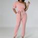 Sexy Jumpsuits for Women Fashion One-Shoulder Tie Waist Overalls Long Pants Short Sleeve Rompers with Pockets