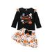Rovga Girls Outfit Set Clothes Letter Printed Tops Cartoon Skirts Outfits For 6-12 Months