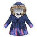 Lilgiuy Little Girls Winter Warm Coat Casual Solid Fleece Hooded Printed Zip Thicken Jacket for Skiing Climbing Running Blue(5-12Years)
