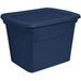 Lidded Stackable 18 Gal Storage Tote Container W/Handles & Indented Lid For Efficient Space Saving Household Storage Marine Blue 24 Pack