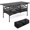 HTYSUPPLY Folding Camping Table Aluminum Portable Rolling Table with Storage & Carrying Bag Height Adjustable Picnic Table (Telescopic Legs) for Indoor & Outdoor Beach Patio BBQ RV Travelling