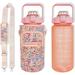 64 oz Water Bottle with Straw & Sleeve motivational BPA-free Half Gallon Water Bottle Holder with Strap Aesthetic Water Jugs for Drinking with Handle for Gym Women Men Flower