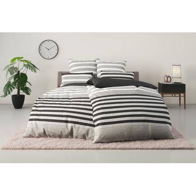 Bettwäsche H.I.S "Majoran", grau (anthrazit), B/L: 135cm x 200cm, , Biber, B/L: 40cm x 80cm, Biber, Obermaterial: 100% Baumwolle, Bettwäsche, gestreifte Bettwäsche in verschiedenen Qualitäten Image