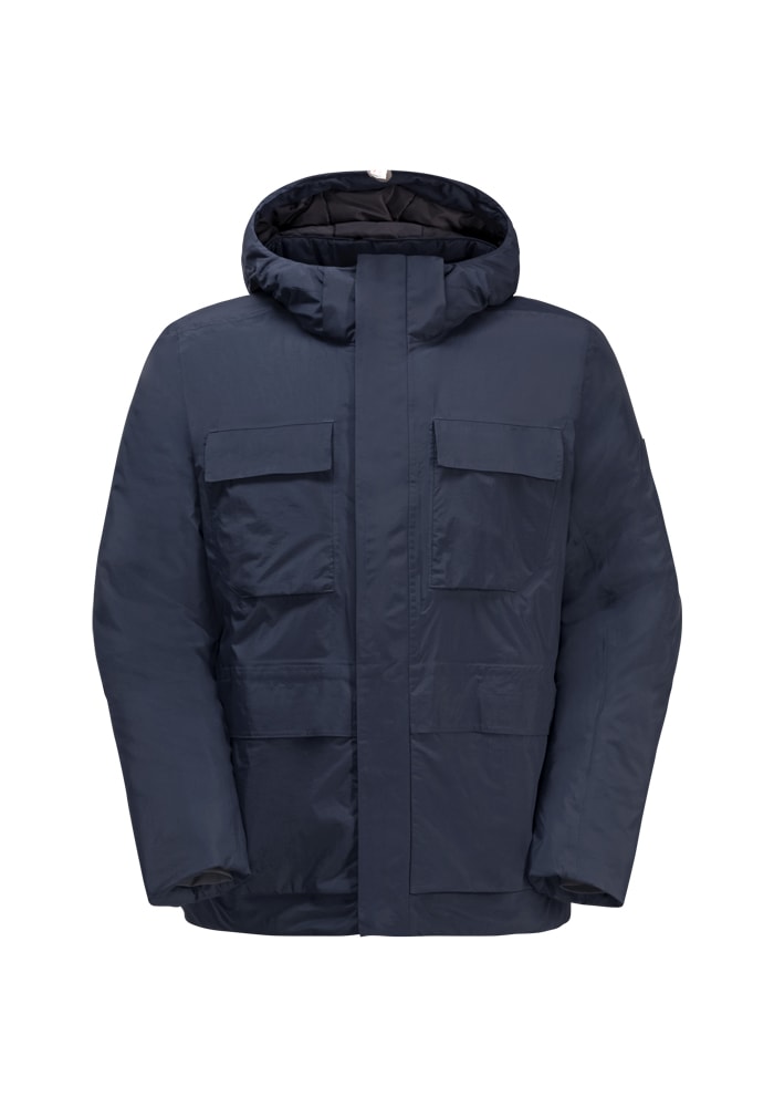 Winterjacke JACK WOLFSKIN "TEXTOR UTILITY JKT M", Herren, Gr. M (50), blau (night, blau), Hauptmaterial: 100% Polyamide; 100% Polyester (recycled); Kontrast: 75% Polyamide, 25% Elastane; Futter: 100% Polyester (recycled); Füllung: 100% Polyester...