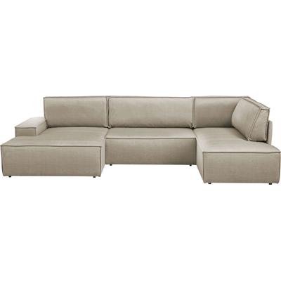 Wohnlandschaft HOME AFFAIRE "SHERWOOD 329 cm, U-Form, Schlafsofa", beige (cream), B:329cm H:85cm T:195cm, Sofas, Schlaffunktion m. Bettkasten (194x139 cm), Cord, Vintage, Samtvelours Image