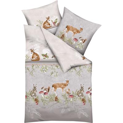 Bettwäsche KAEPPEL "Under the Mistletoe", beige (natur), B/L: 135cm x 200cm, , Feinbiber, B/L: 80cm x 80cm, Feinbiber, Obermaterial: 100% Baumwolle, Bettwäsche, angenehm wärmend Image