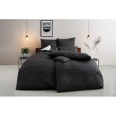 Bettwäsche BRUNO BANANI "Jassen", schwarz (schwarz, grau), B/L: 200cm x 200cm, 2 St., Biber, B/L: 80cm x 80cm & 80cm x 80cm, Biber, Obermaterial: 100% Baumwolle, Bettwäsche, moderne Bettwäsche aus Baumwolle, Bettwäsche mit Streifen-Design Image