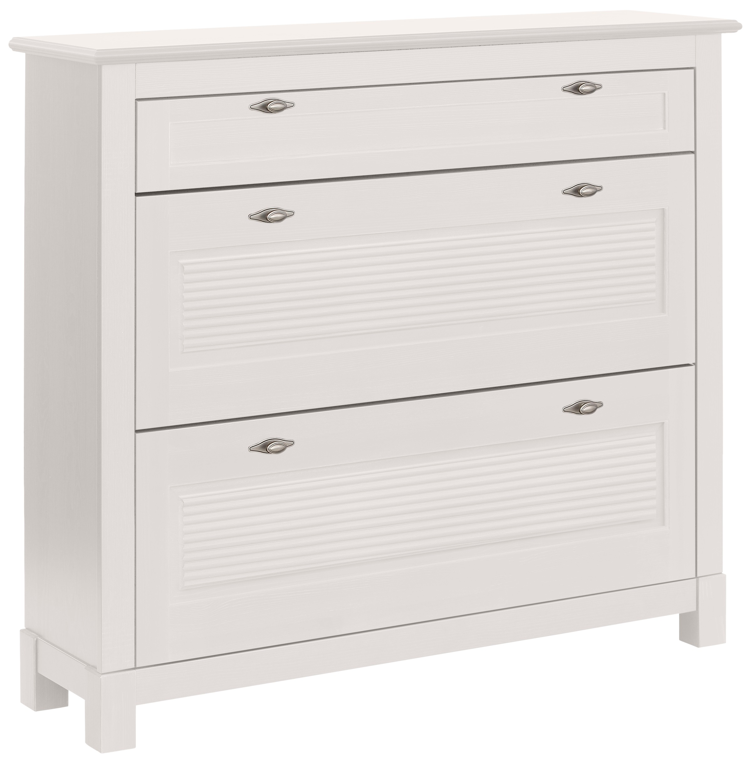 Schuhkommode HOME AFFAIRE "Rauna Schuhkipper, Schuhschrank", weiß, B:111,5cm H:106,5cm T:38cm, FSC-zertifiziertes Massivholz, Sideboards, Schuhkommode, Kiefer massiv, FSC, 3-Fachschuhtrommel, ca. 24 Paar Schuhe