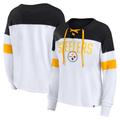 Women's Fanatics Branded White/Black Pittsburgh Steelers Plus Size Even Match Lace-Up Long Sleeve V-Neck Top