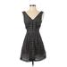 BCBGeneration Casual Dress - A-Line V Neck Sleeveless: Black Print Dresses - Women's Size 0