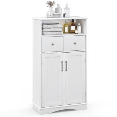 Costway 2 Doors Freeestanding Bathroom Floor Cabinet with 2 Drawers and Adjustable Shelves-White