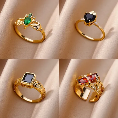 Ringe für Frauen Edelstahl Zirkon Ring Luxus Gold Farbe galvani sierte Ringe Schmuck Zubehör