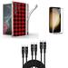 Accessories Bundle for Samsung Galaxy S23 Ultra - Ultra Lightweight Slim Shockproof Case (Red Plaid) Screen Protector 3-Pack of Fast Charging USB-C to USB-C Cables (3ft 6ft 10ft)