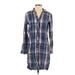 SNEAK PEEK Casual Dress - Shirtdress: Blue Plaid Dresses - Women's Size Small