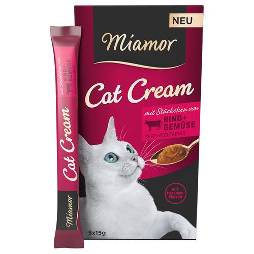 Sparpaket: 55x15g Miamor Cat Cream Rind + Gemüse Katzensnacks