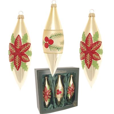 Christbaumschmuck KREBS GLAS LAUSCHA "Weihnachtsstern & Beeren, in Olivenform", gold (goldfarben), B:4,5cm H:14,8cm T:4,5cm, Glas, Weihnachtsbaumschmuck, Weihnachtsdeko, Christbaumkugeln aus Glas, Weihnachtsbaumkugel Image