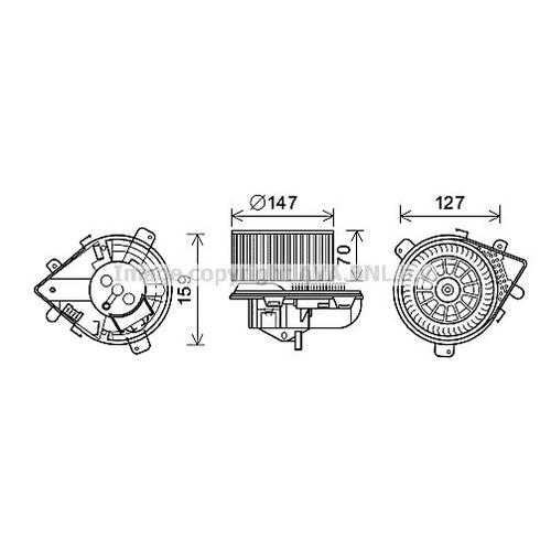 AVA QUALITY COOLING Innenraumgebläse rechts Ø146mm 146mm für PEUGEOT FIAT CITROËN LANCIA 9566944380 6441E2 PE8393