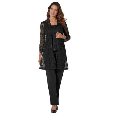 Masseys Lace 3-Piece Pant Set (Size 4X) Black, Polyester,Nylon,Spandex