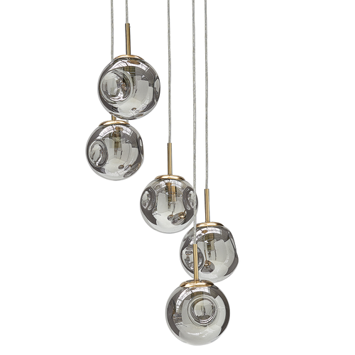 Hängelampe mit transparentem Glasschirm Messing Eisen 5 Licht Modernes Design Wohnaccessoires Wohnzimmer