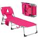 Costway Folding Beach Lounge Chair with Pillow for Outdoor-Pink
