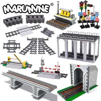 Marumine MOC Eisenbahn Bauen Modell Kit Weiche Cruved Gerade Zug Tracks Verkehr Straße Ansicht Kompatibel Blöcke Ziegel für Kinder 6 + Image