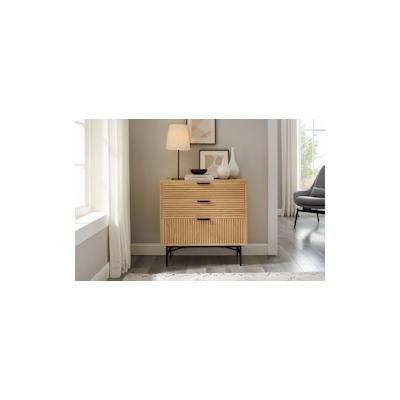 SalesFever Kommode | mit 3 Schubladen | MDF Eiche Echtholzfurnier | Gestell Metall | B 80 x T 40 x H 80 cm | natur – sch