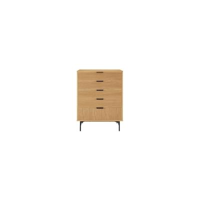 SalesFever Hoch-Kommode | mit 5 Schubladen | MDF Eiche Echtholzfurnier | Gestell Metall | B 80 x T 40 x H 113 cm | natur