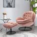 Swivel Velvet Accent Chair with Ottoman, Luxe Pink, Sturdy Metal Frame, Supports 250 lbs, Perfect for Living Room and Bedroom